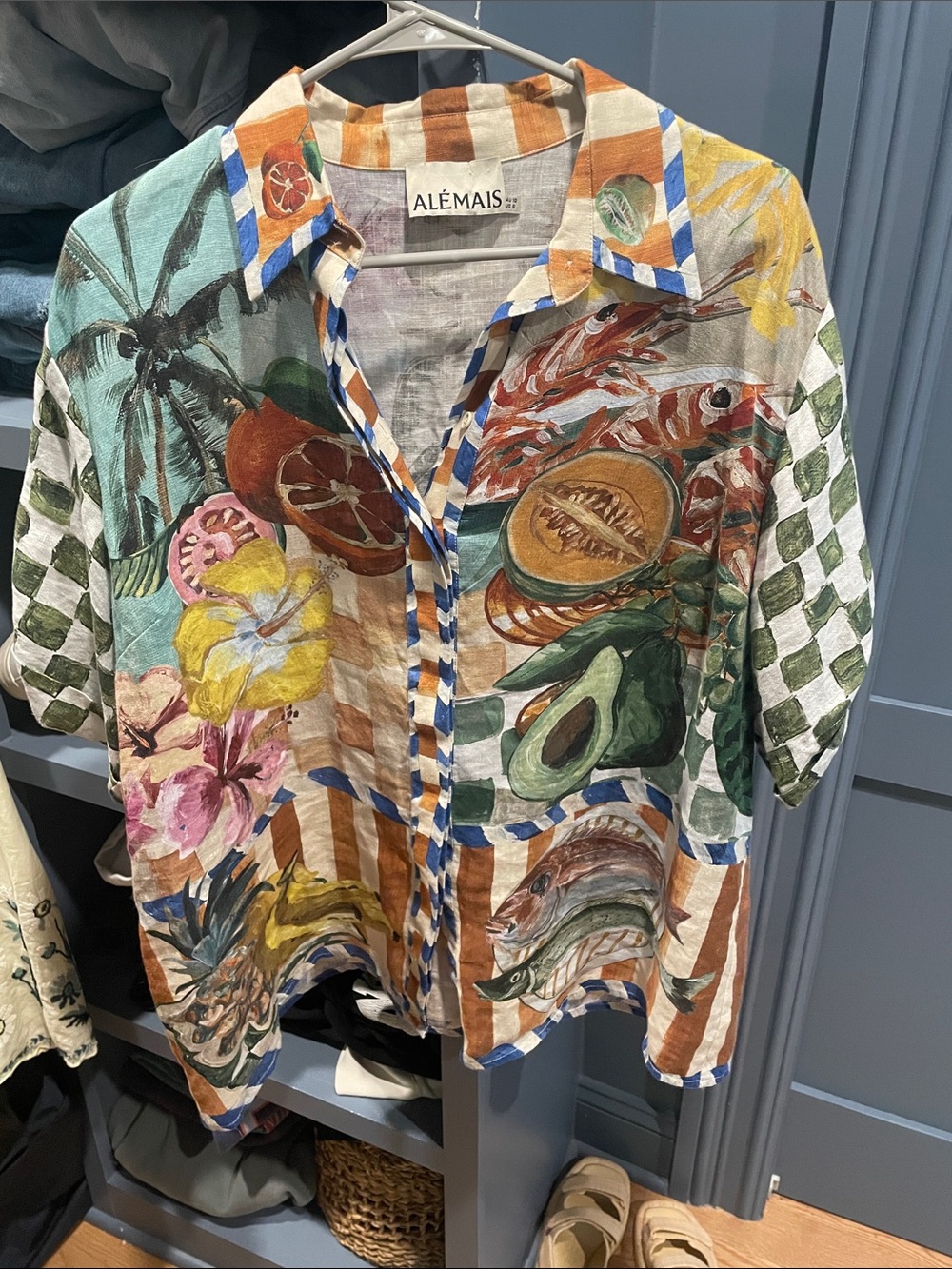 ALÉMAIS Tropical Fruit & Fish Print Button-Up Shirt
